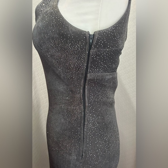 Vtg Y2K Prom Dress Glitter Maxi Gray Fairy Goth Sparkly Slinky Stretch Sz 9-10 - Picture 6 of 11